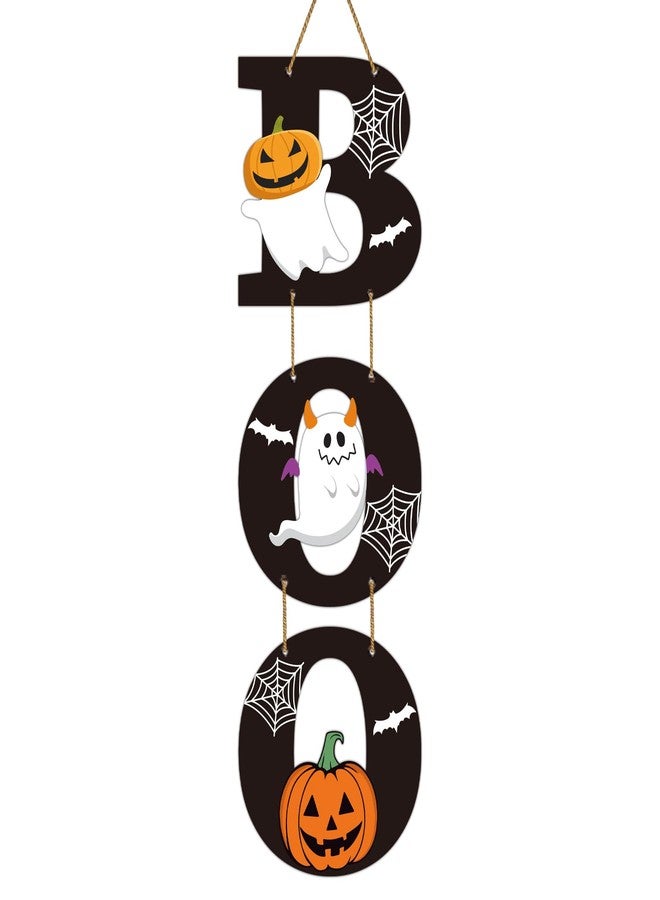 YUNKKIN Halloween Door Decorations Halloween Wreath Cute Ghost Decor Pumpkin Boo Sign Bat Spider Web Wooden Front Door Hanger Ghost Pumpkin Hanging Sign Wreath for Wall Indoor Home Decor - Image 1